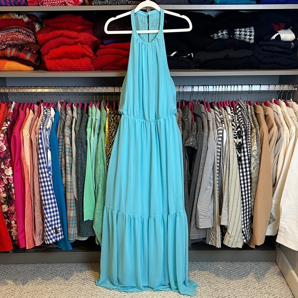Jessica Simpson Tiffany blue sleeveless elastic waistband maxi dress size S